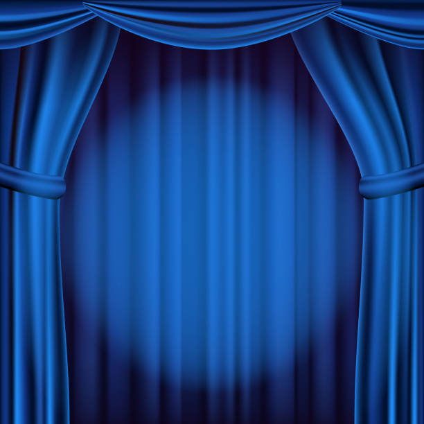 illustrazioni stock, clip art, cartoni animati e icone di tendenza di vettore tenda teatro blu. teatro, opera o scena cinematografica. illustrazione realistica - theatrical performance stage theater broadway curtain