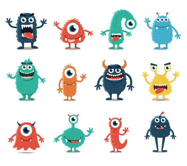 ilustrações de stock, clip art, desenhos animados e ícones de set of monsters isolated on white background - animal ilustrações