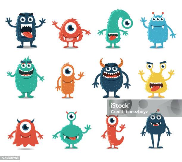 Set Of Monsters Isolated On White Background Stock Illustration - Download Image Now - Monster - Fictional Character, Cartoon, Characters