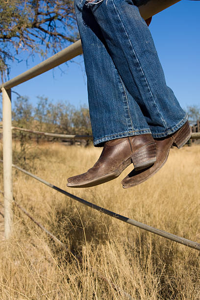 Cowboy boots and blue jeans stock photo