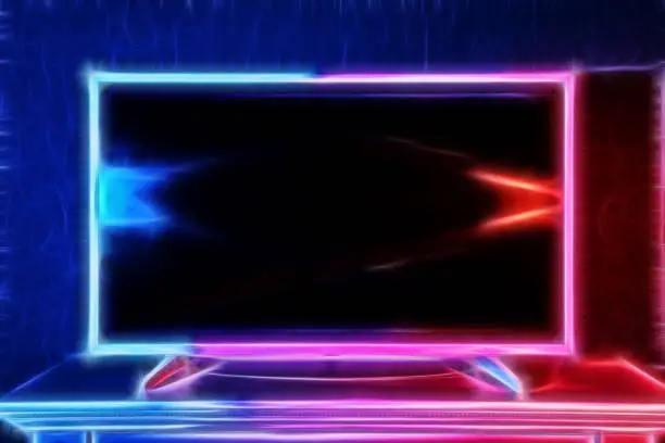 Photo of Modern TV glowing with neon light in bright colors