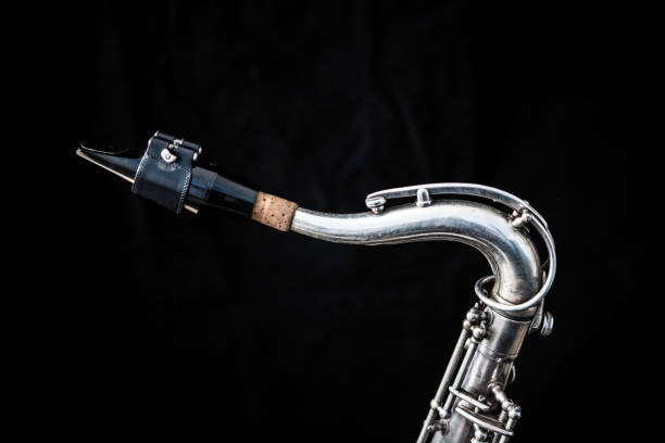 Close up of a silver saxophone stock photo