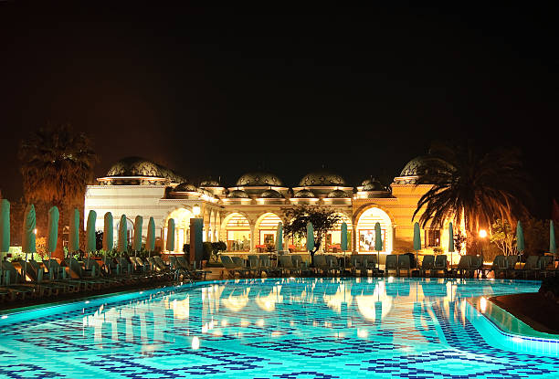 istock Swimming pool area in night illumination, Antalya, Turkey 92167548