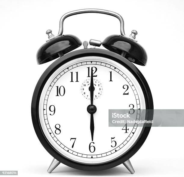 Alarm Clock Isolated On White Stock Photo - Download Image Now - 6 O'Clock, Color Image, Cut Out