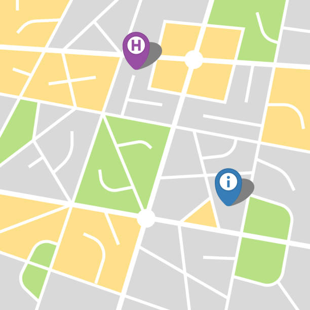 istock City map of an imaginary city with two pins. 921680544