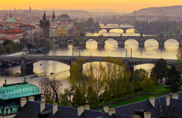 istock Old town Prague with river Vltava after sunset. Czech republic 921680646