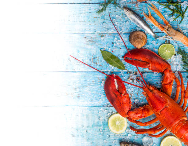 istock Fresh tasty seafood served on old wooden table 921680732