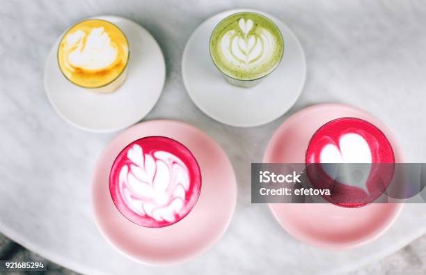Two Beetroot Lattes Stock Photo - Download Image Now - Latte, Matcha Tea, Pink Color