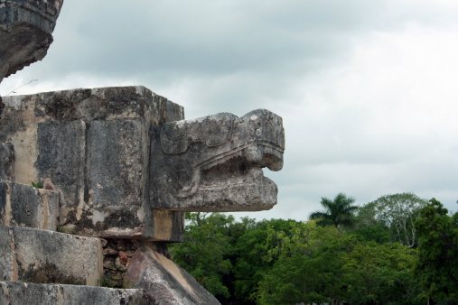 Serpent God Statue at Chichen-Itza, Mexico.