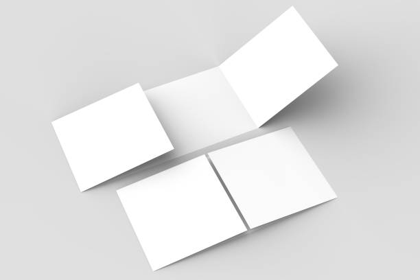 istock Horizontal - landscape gate fold brochure mock up isolated on soft gray background. 3D illustrating. 921690478