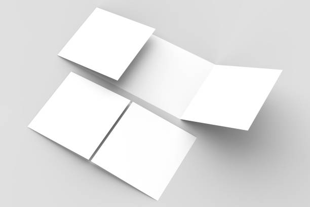 istock Horizontal - landscape gate fold brochure mock up isolated on soft gray background. 3D illustrating. 921690744
