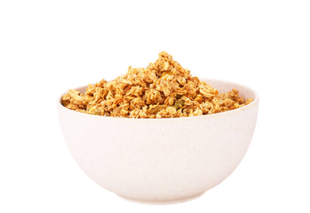 Muesli in ciotola di bambù - foto stock