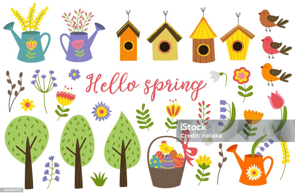 set of isolated elements of spring set of isolated elements of spring - vector illustration, eps Yard - Grounds stock vector