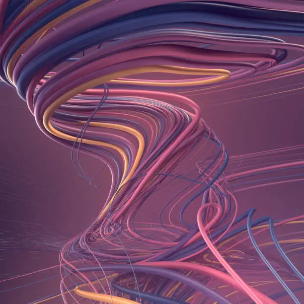 Photo of Interlacing abstract blue and pink curves. 3D rendering