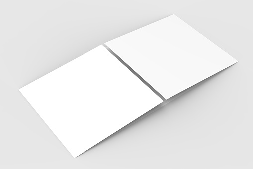 Horizontal - landscape gate fold brochure mock up isolated on soft gray background. 3D illustrating