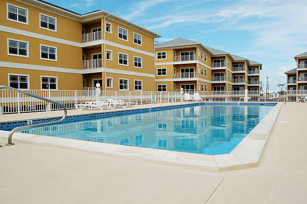 istock Beautiful Swimming Pool and building exterior 92170405