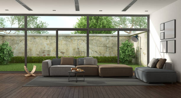 istock Large minimalist living room 921704168
