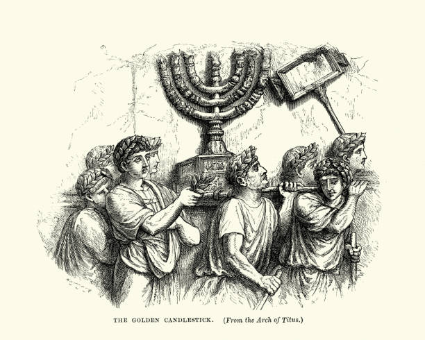 Vintage engraving of the Menorah of the Temple from the Arch of Titus