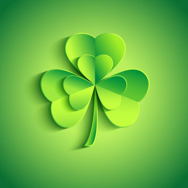 ilustrações de stock, clip art, desenhos animados e ícones de patricks day card green with stylized leaf clover - st patricks day spring clover leaf shape clover