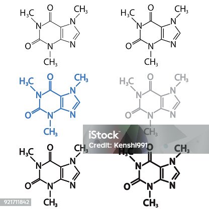istock Caffeine molecular structural chemical formula set. Vector icon. 921711842