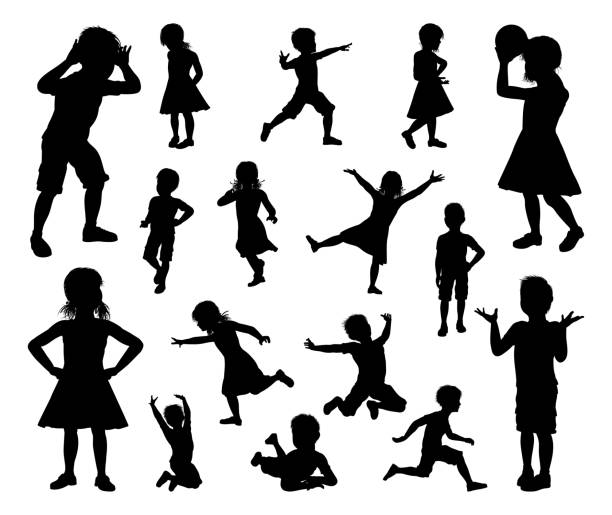 zestaw sylwetek dla dzieci - child jumping white background small stock illustrations