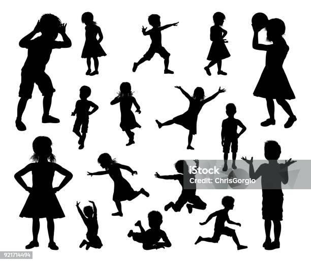 Kids Children Silhouette Set Stock Illustration - Download Image Now - Child, In Silhouette, Jumping