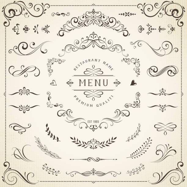 ilustrações, clipart, desenhos animados e ícones de elementos decorativos ornamentados - frame ornate certificate scroll