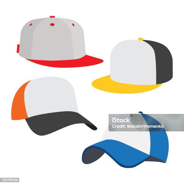 Baseballkappeiconset Stock Vektor Art und mehr Bilder von Mütze - Mütze, Baseballmütze, Hut