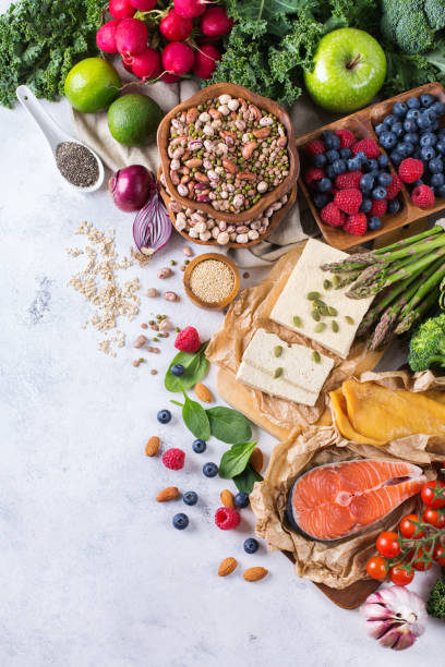 istock Selection assortment of healthy balanced food for heart, diet 921717536