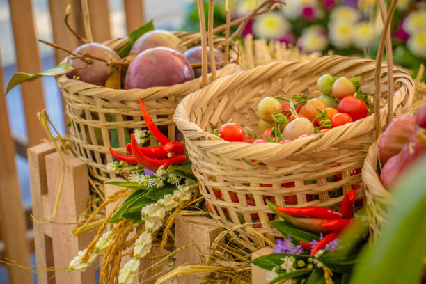 istock Fresh organic vegetables in baskets made of handmade bamboo. 921727656