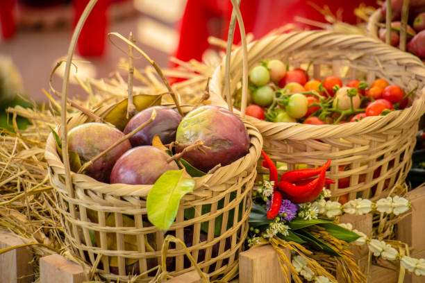 istock Fruit basket made of bamboo, colorful, fresh, clean. 921727796