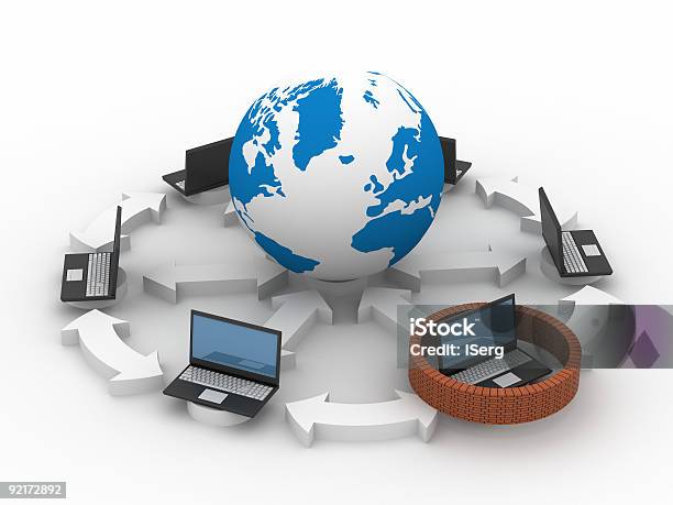 Protegido Rede Global Da Internet 3 D Imagem - Fotografias de stock e mais imagens de Fundo Branco - Fundo Branco, Globo terrestre, Mapa do Mundo