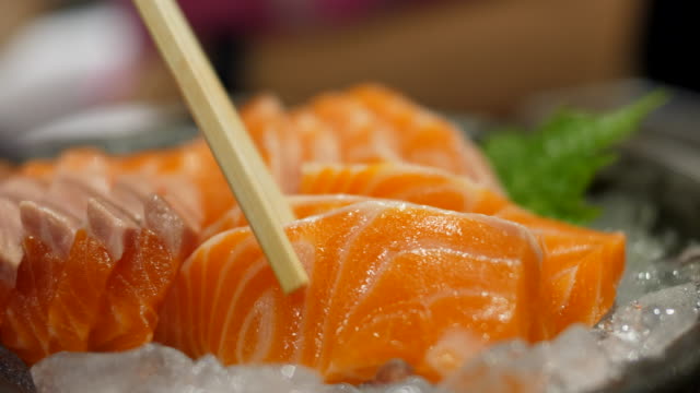 Close-Up:Fresh salmon sashimi