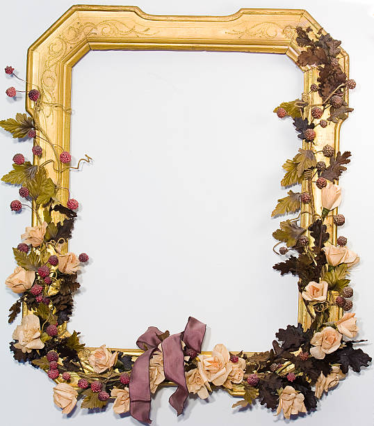 istock Empty Golden Frame with flowers and fruits 92173364