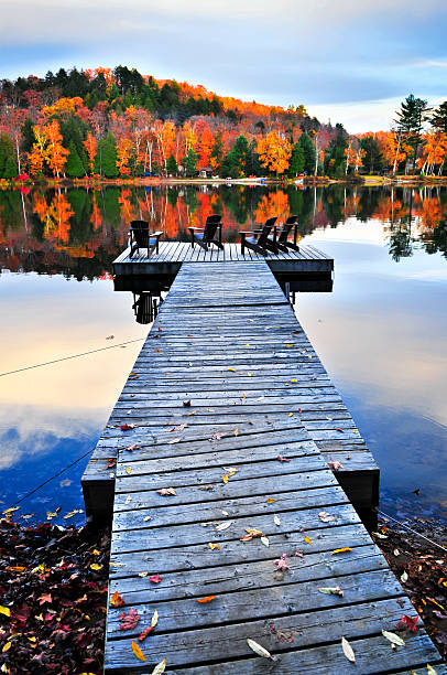 istock Wooden dock on autumn lake 92173470