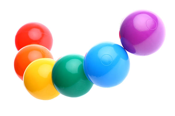 istock Six shiny coloured plastic toy balls isolated on white background 92173524