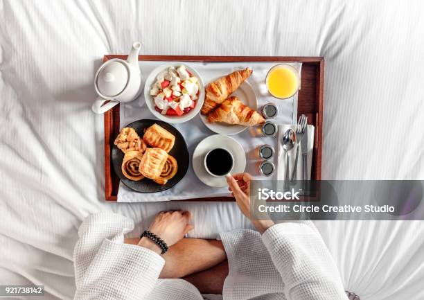 Breakfast In Bed Stock Photo - Download Image Now - Breakfast, Hotel, Bed - Furniture