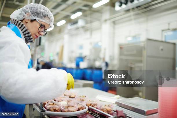 Working By Processing Line Stock Photo - Download Image Now - Food Processing Plant, Occupation, Seafood