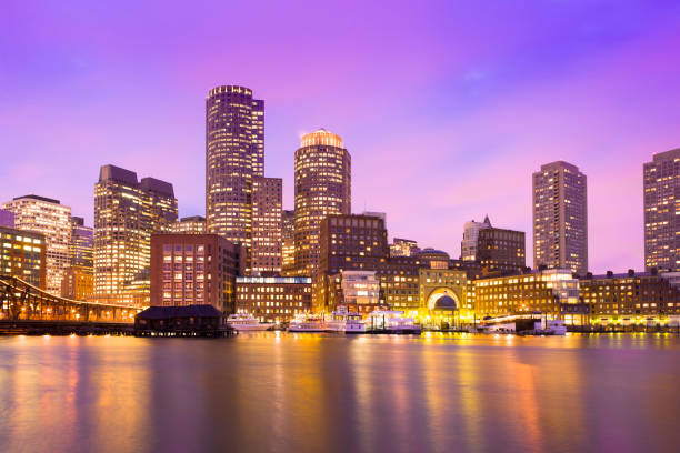 istock Financial District Skyline and Harbour at Dusk in Boston 921749510