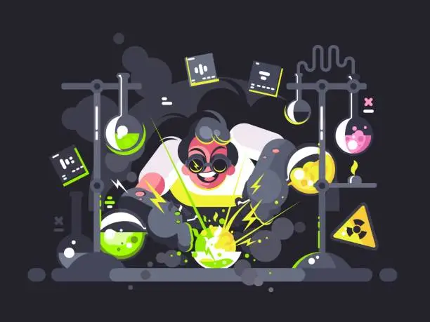 Vector illustration of Scientist chemist making chemical experiment