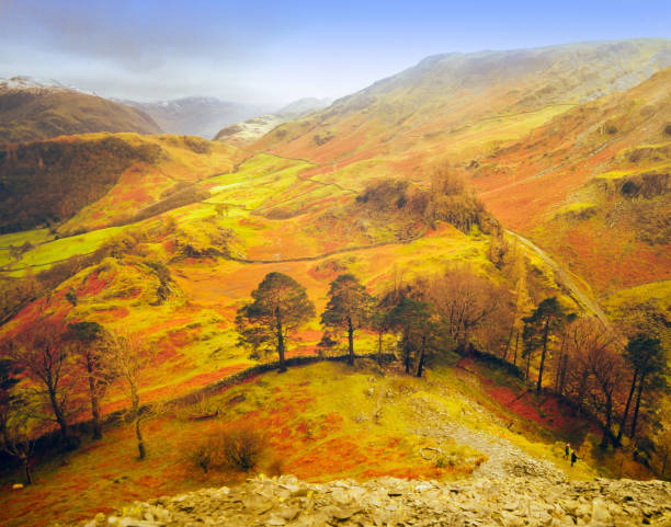 parque nacional do lago distrito cumbria, norte de inglaterra uk - extreme terrain footpath british culture green - fotografias e filmes do acervo