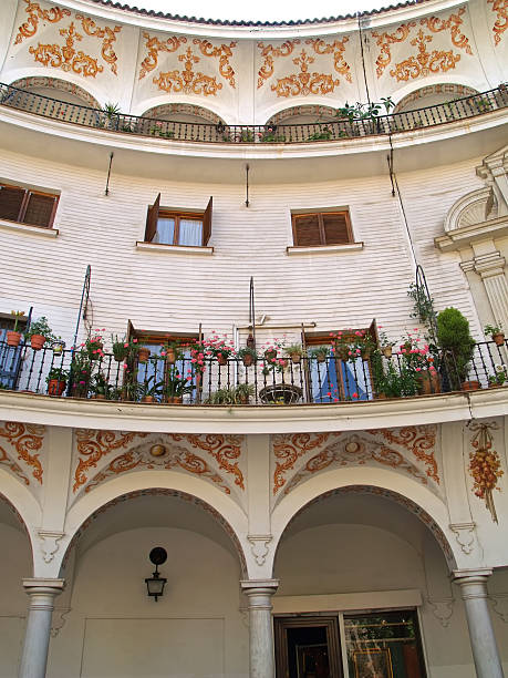 An apartment building facade in Seville, Andalusia, Spain.