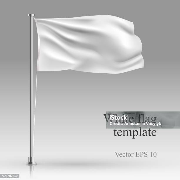 Drapeau Blanc Se Tiennent Sur Le Modèle De Poteau Dacier Isolé Sur Gris Vecteurs libres de droits et plus d'images vectorielles de Drapeau