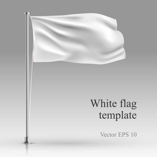 白い旗は灰色に分離された鉄柱テンプレートの上に立ちます。 - isolated on gray点のイラスト素材／クリップアート素材／マンガ素材／アイコン素材