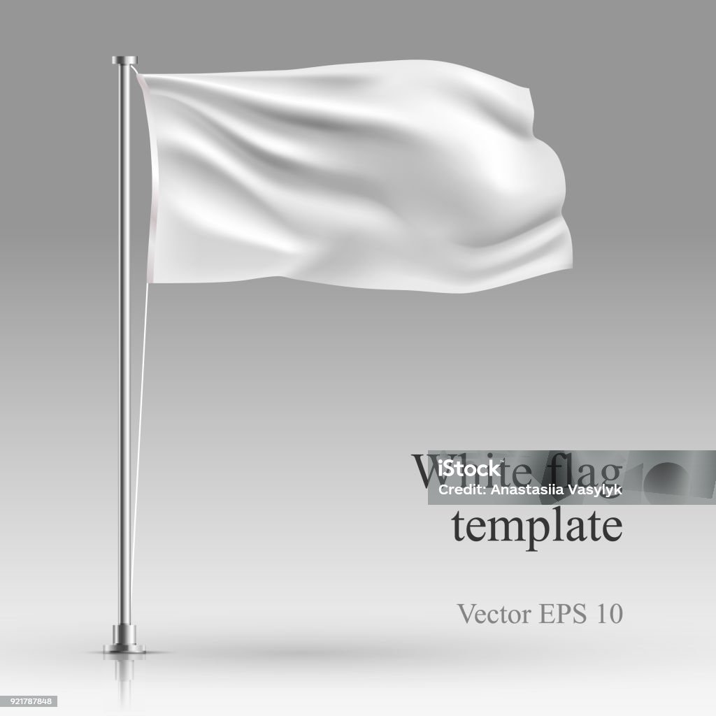 White flag stand on steel pole  template isolated on gray. White flag stand on steel pole  template isolated on gray. Realistic vector illustration waving fabric in the wind on metal pillar. Flag stock vector