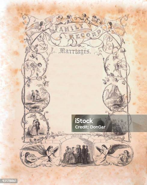 빈티지 종이 Of 결혼에서요 기록분류코드 갈색에 대한 스톡 사진 및 기타 이미지 - 갈색, 검은색, 고대의