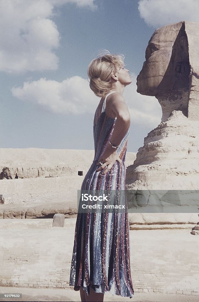 Girl kiss the sphinx  1970 Stock Photo