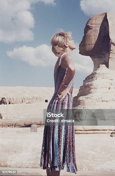 Girl Kiss The Sphinx Stock Photo - Download Image Now - 1970, Photography, Old-fashioned