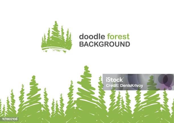 Seamless Background With Doodle Of Pine Forest Stock Illustration - Download Image Now - Logo, Forest, Tree