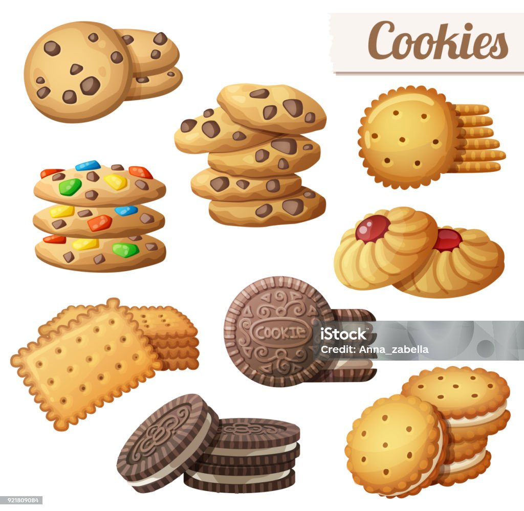 Cookies Set Of Cartoon Vector Food Icons Stock Illustration - Download  Image Now - Cookie, Vector, Chocolate - iStock